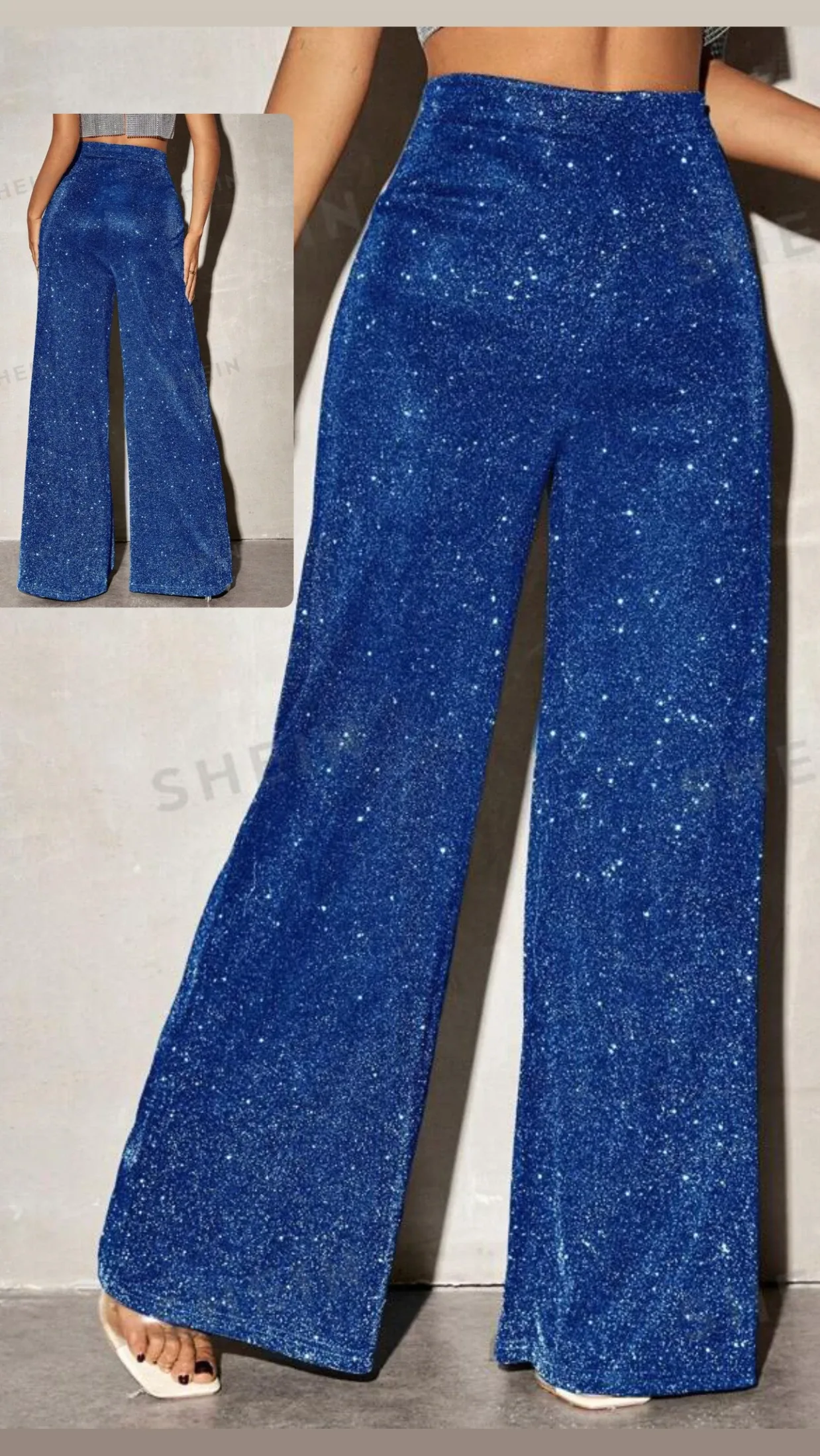 Pantalones anchos brillantes azules.