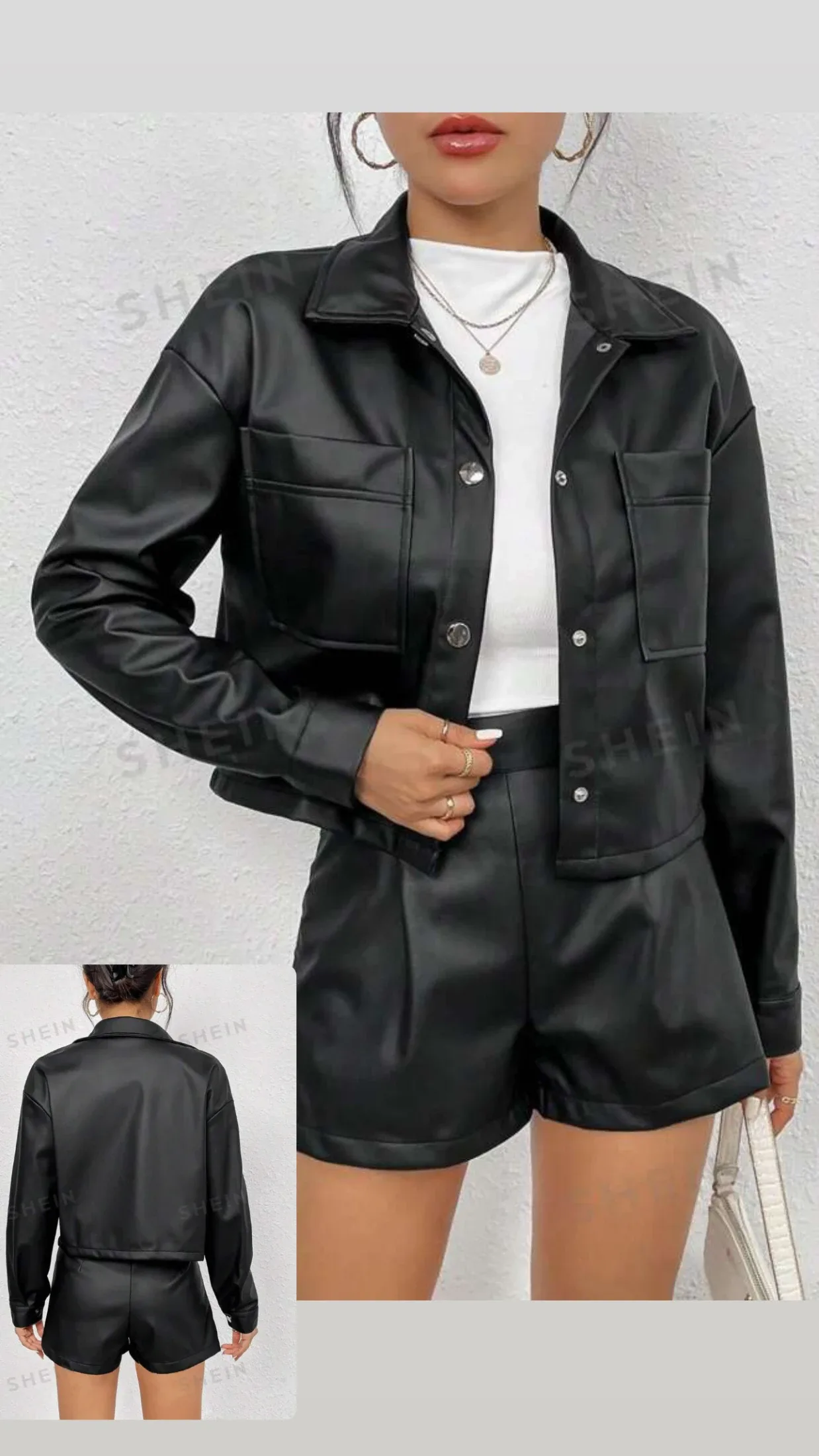Conjunto de chaqueta y shorts de cuero