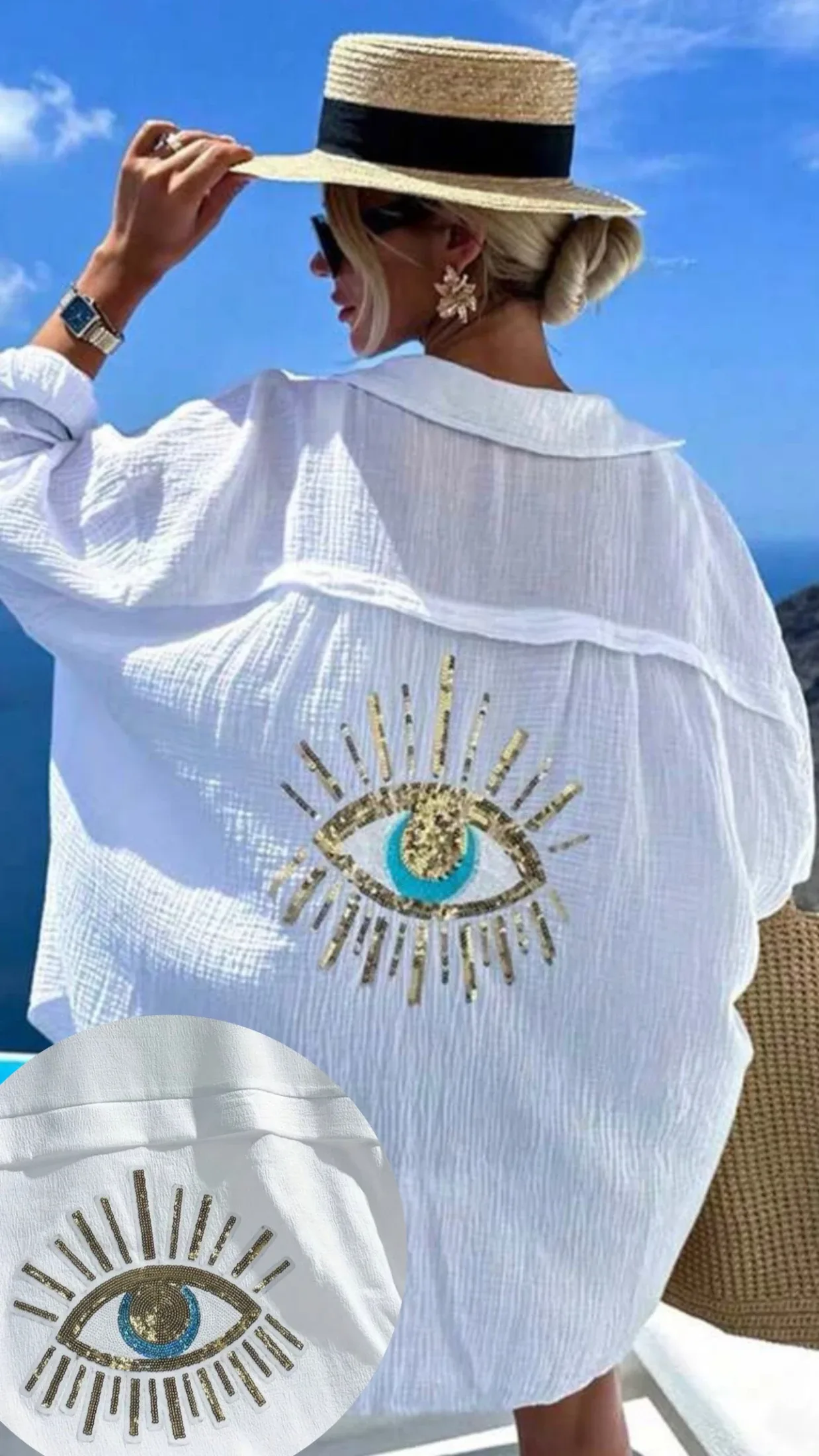Cover tipo Camisa Blanco ojo dorado