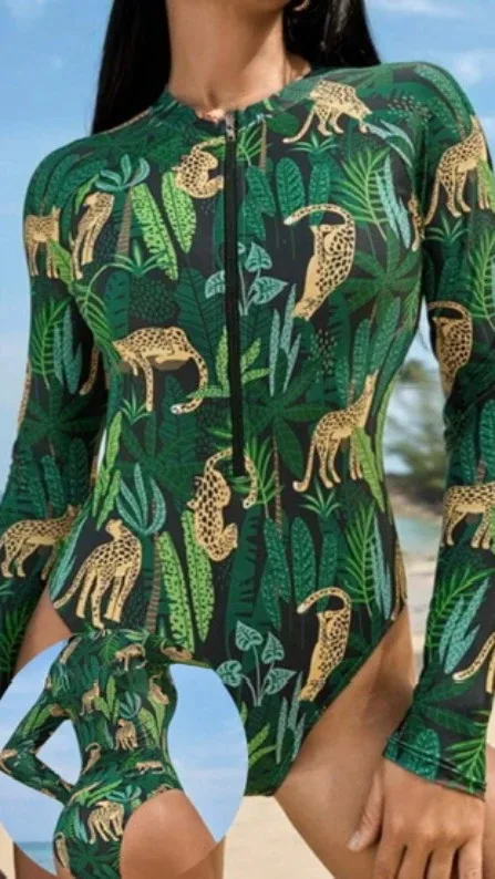 Traje de baño manga larga verde selva